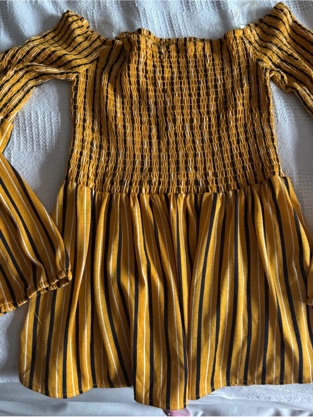 Brand new Rue21 Mustard Yellow/black Striped Smocked babydoll top